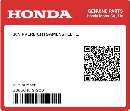 Product image: Honda - 33650-KF9-900 - .KNIPPERLICHTSAMENSTEL, L.  0