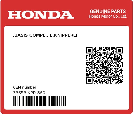 Product image: Honda - 33653-KPP-860 - .BASIS COMPL., L.KNIPPERLI 