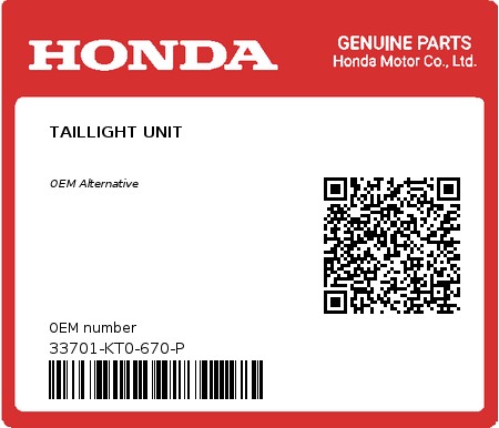 Product image: Honda - 33701-KT0-670-P - TAILLIGHT UNIT  0