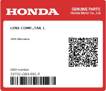 Product image: Honda - 33702-GB4-681-P - LENS COMP.,TAIL L  0