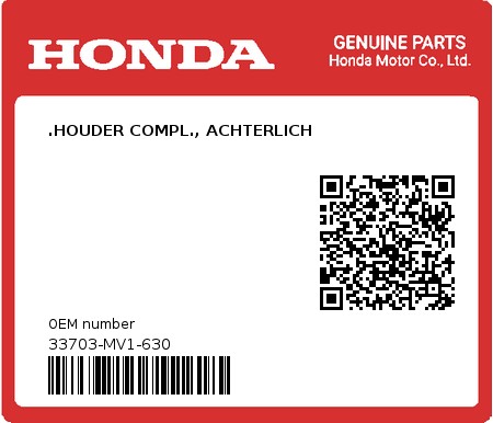 Product image: Honda - 33703-MV1-630 - .HOUDER COMPL., ACHTERLICH 