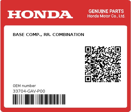 Product image: Honda - 33704-GAV-P00 - BASE COMP., RR. COMBINATION 