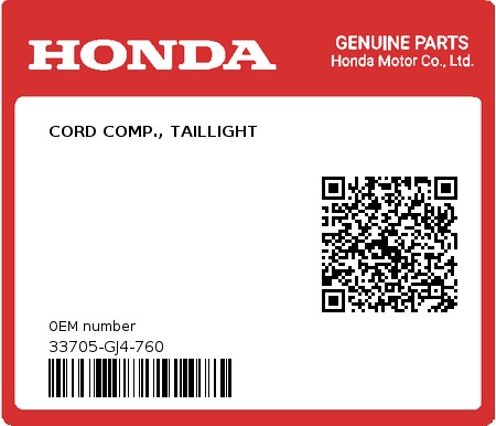 Product image: Honda - 33705-GJ4-760 - CORD COMP., TAILLIGHT  0