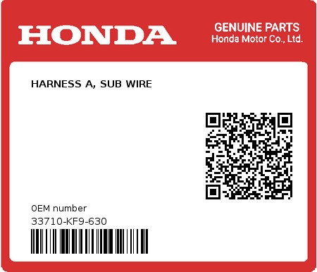 Product image: Honda - 33710-KF9-630 - HARNESS A, SUB WIRE  0