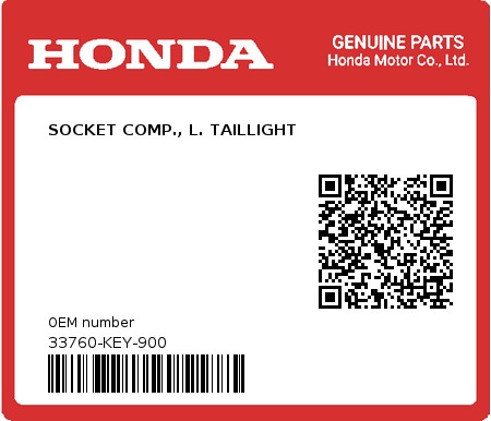 Product image: Honda - 33760-KEY-900 - SOCKET COMP., L. TAILLIGHT  0