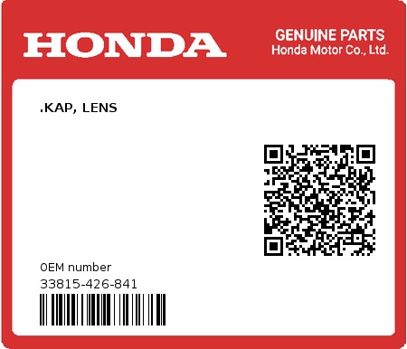 Product image: Honda - 33815-426-841 - .KAP, LENS  0
