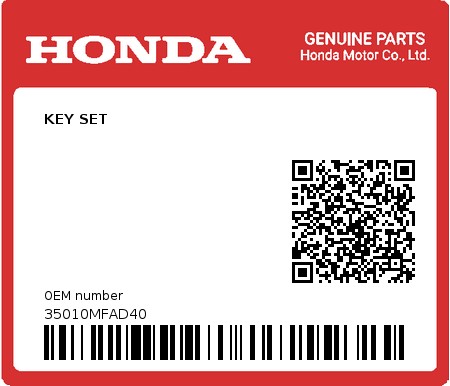 Product image: Honda - 35010MFAD40 - KEY SET  0