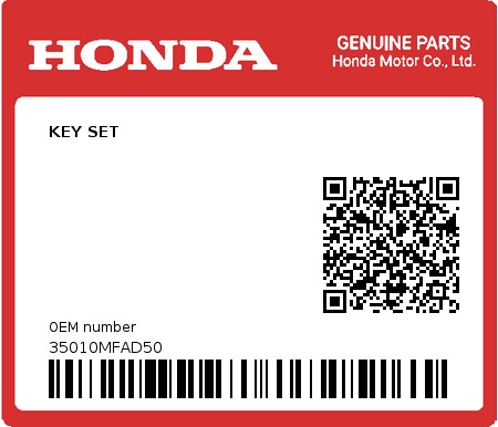 Product image: Honda - 35010MFAD50 - KEY SET 