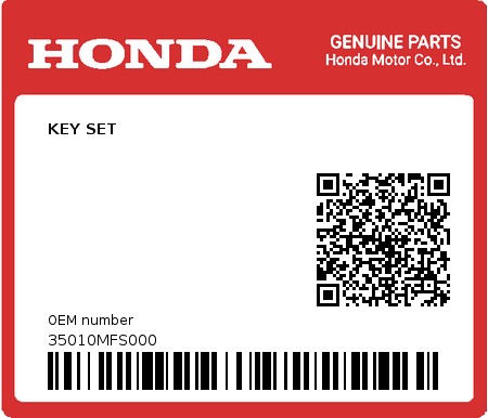 Product image: Honda - 35010MFS000 - KEY SET 