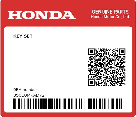 Product image: Honda - 35010MKAD72 - KEY SET 