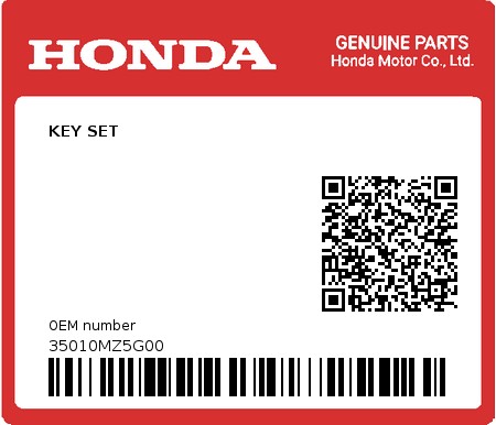 Product image: Honda - 35010MZ5G00 - KEY SET 