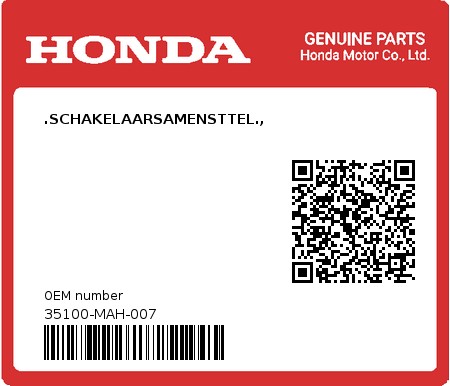 Product image: Honda - 35100-MAH-007 - .SCHAKELAARSAMENSTTEL., 