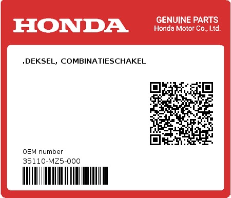 Product image: Honda - 35110-MZ5-000 - .DEKSEL, COMBINATIESCHAKEL 