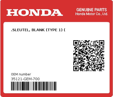 Product image: Honda - 35121-GEM-700 - .SLEUTEL, BLANK (TYPE 1) ( 