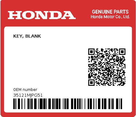 Product image: Honda - 35121MJPG51 - KEY, BLANK 