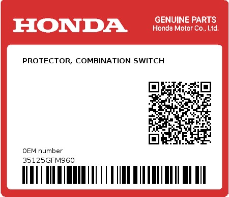 Product image: Honda - 35125GFM960 - PROTECTOR, COMBINATION SWITCH 