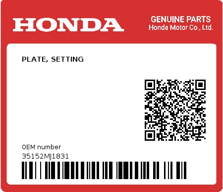 Product image: Honda - 35152MJ1831 - PLATE, SETTING 