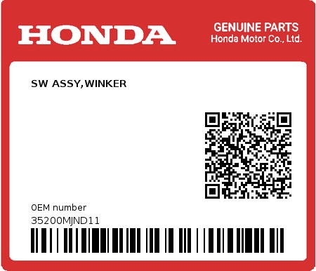 Product image: Honda - 35200MJND11 - SW ASSY,WINKER  0