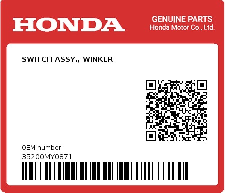 Product image: Honda - 35200MY0871 - SWITCH ASSY., WINKER  0