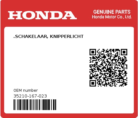 Product image: Honda - 35210-167-023 - .SCHAKELAAR, KNIPPERLICHT  0