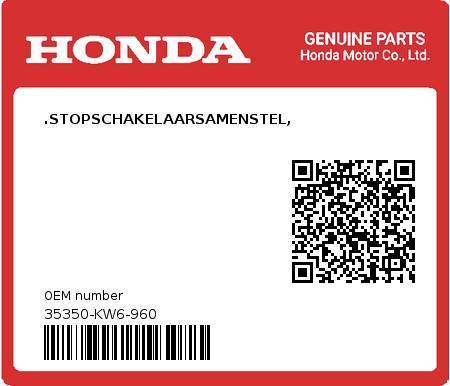 Product image: Honda - 35350-KW6-960 - .STOPSCHAKELAARSAMENSTEL,  0