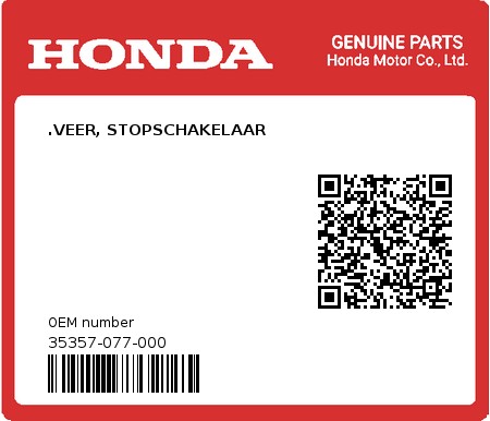 Product image: Honda - 35357-077-000 - .VEER, STOPSCHAKELAAR  0