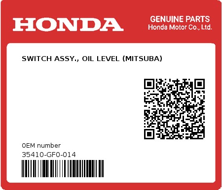 Product image: Honda - 35410-GF0-014 - SWITCH ASSY., OIL LEVEL (MITSUBA)  0