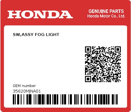Product image: Honda - 35620MJNA01 - SW,ASSY FOG LIGHT  0