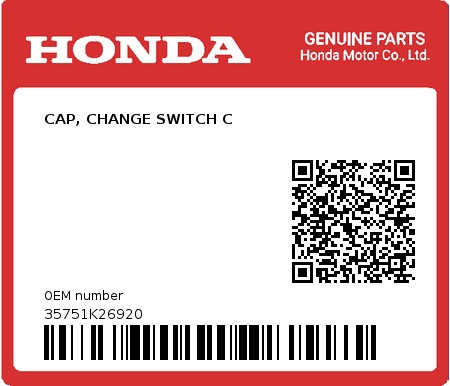 Product image: Honda - 35751K26920 - CAP, CHANGE SWITCH C  0