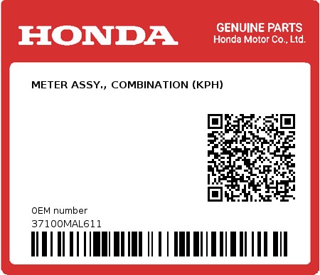 Product image: Honda - 37100MAL611 - METER ASSY., COMBINATION (KPH)  0