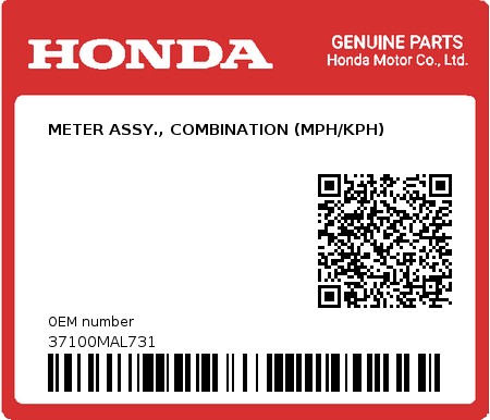 Product image: Honda - 37100MAL731 - METER ASSY., COMBINATION (MPH/KPH)  0