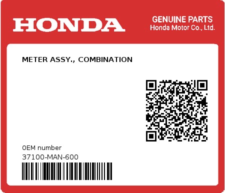 Product image: Honda - 37100-MAN-600 - METER ASSY., COMBINATION  0