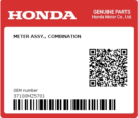 Product image: Honda - 37100MZ5701 - METER ASSY., COMBINATION  0