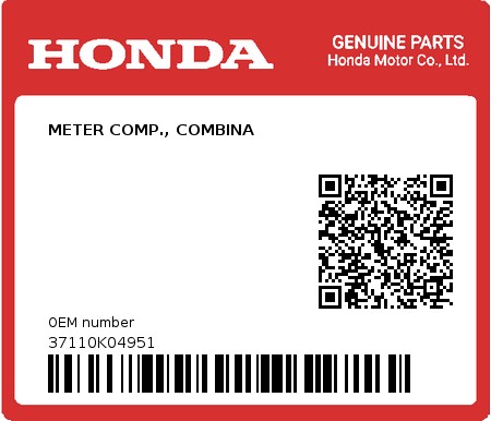 Product image: Honda - 37110K04951 - METER COMP., COMBINA 