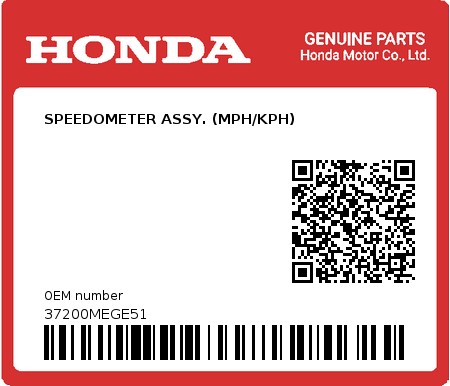 Product image: Honda - 37200MEGE51 - SPEEDOMETER ASSY. (MPH/KPH)  0