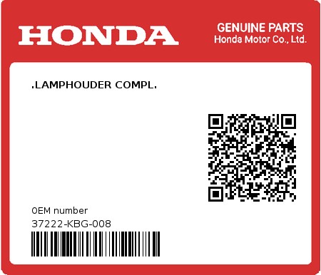 Product image: Honda - 37222-KBG-008 - .LAMPHOUDER COMPL.  0