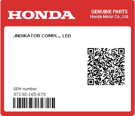 Product image: Honda - 37230-165-670 - .INDIKATOR COMPL., LED  0
