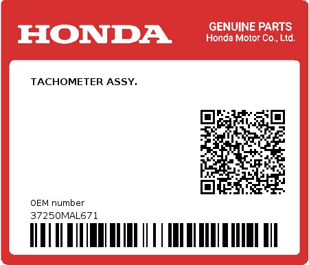 Product image: Honda - 37250MAL671 - TACHOMETER ASSY.  0