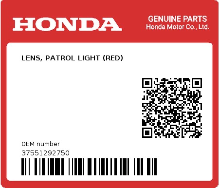 Product image: Honda - 37551292750 - LENS, PATROL LIGHT (RED) 