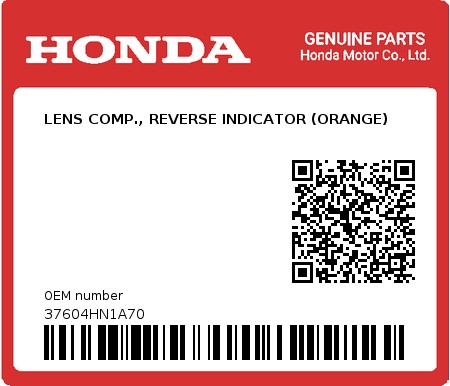 Product image: Honda - 37604HN1A70 - LENS COMP., REVERSE INDICATOR (ORANGE) 