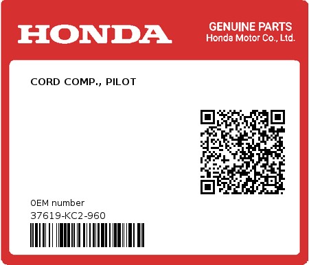 Product image: Honda - 37619-KC2-960 - CORD COMP., PILOT  0