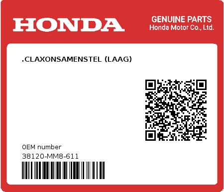 Product image: Honda - 38120-MM8-611 - .CLAXONSAMENSTEL (LAAG) 