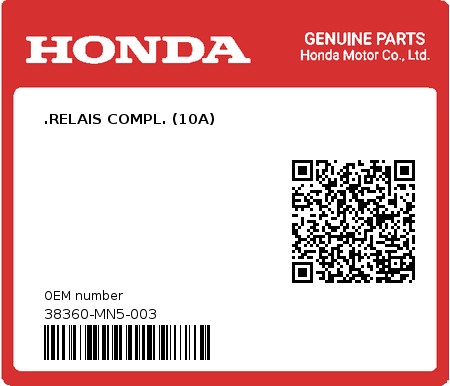 Product image: Honda - 38360-MN5-003 - .RELAIS COMPL. (10A)  0