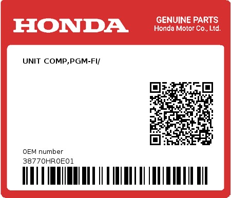 Product image: Honda - 38770HR0E01 - UNIT COMP,PGM-FI/ 