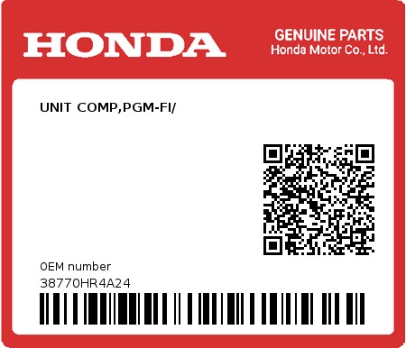 Product image: Honda - 38770HR4A24 - UNIT COMP,PGM-FI/  0
