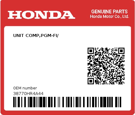 Product image: Honda - 38770HR4A44 - UNIT COMP,PGM-FI/  0