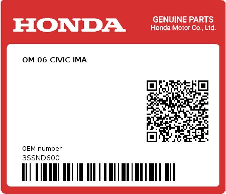 Product image: Honda - 3SSND600 - OM 06 CIVIC IMA  0