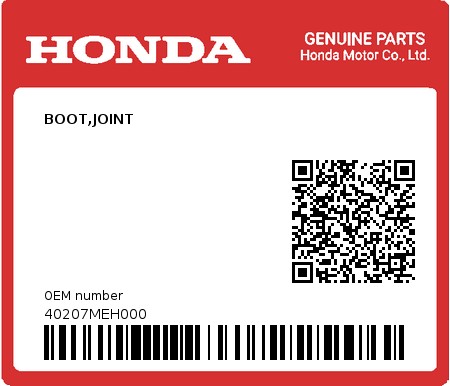 Product image: Honda - 40207MEH000 - BOOT,JOINT 