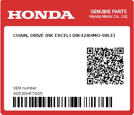 Product image: Honda - 40530HF7005 - CHAIN, DRIVE (RK EXCEL) (RK428HMO-98LE) 