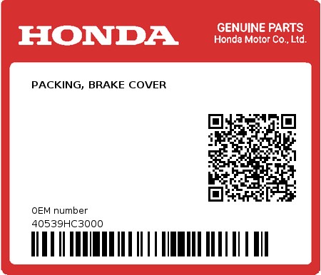 Product image: Honda - 40539HC3000 - PACKING, BRAKE COVER  0